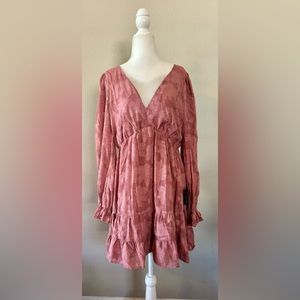 Lulu’s Mauve Jacquard Long-sleeve Burnout Dress
